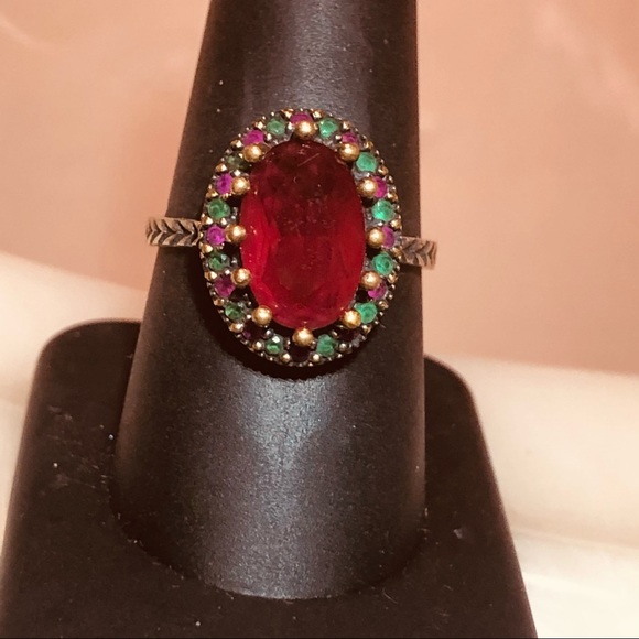🌺MARKDOWN SALE!!! Stunning Art Deco Ruby & Emerald 925/14K Ring! - Picture 3 of 16